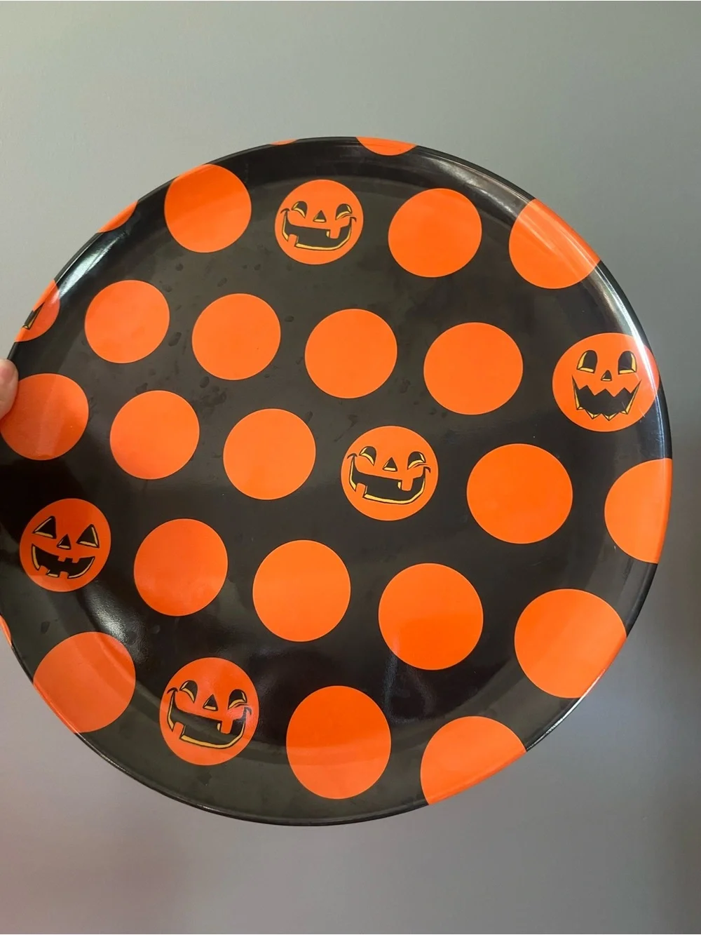 Halloween Orange Polka Dot Jack-O'-Lantern Serving Plate